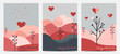 Set of Valentine's Day greeting cards, posters, templates, labels in pink, red and blue color palette