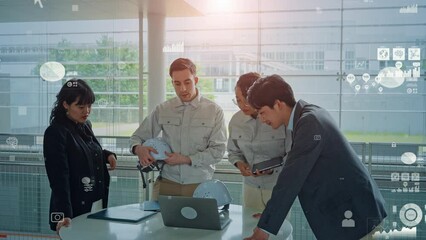 Poster - Multinational engineer and businesspeople meeting and statistical data concept.