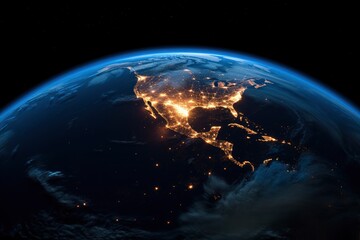 Wall Mural - an image of earth seen from space, clearly showing the division between the illuminated part and the