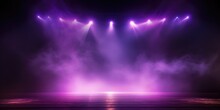 An Empty Stage Against A Dark Wall With A Purple Spotlight Effect From Above. Generative AI