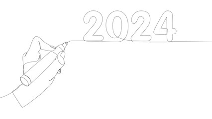 Poster - One continuous line of number 2024 written by with felt tip pen. Thin Line Illustration vector concept. Contour Drawing Creative ideas.