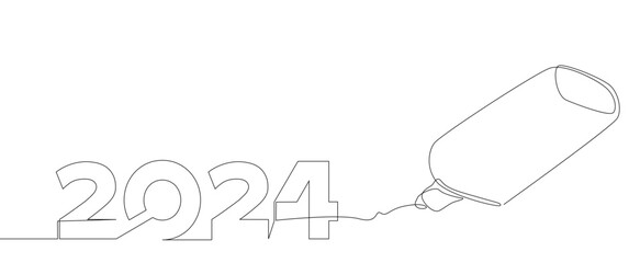 Poster - One continuous line of number 2024 written by with felt tip pen. Thin Line Illustration vector concept. Contour Drawing Creative ideas.