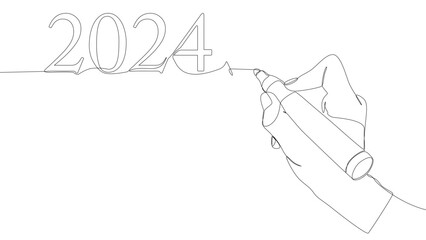 Poster - One continuous line of number 2024 written by with felt tip pen. Thin Line Illustration vector concept. Contour Drawing Creative ideas.