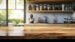 © CLOVER BACKGROUND - Empty beautiful wood table top counter and blur bokeh modern kitchen interior background in clean and bright, Banner, + --ar 16:9 --v 6 Job ID: 4aa81d0a-2ae1-4184-8ed2-d2823bc9e4e4