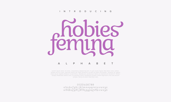 Hobiefemina premium luxury elegant alphabet letters and numbers. Elegant wedding typography classic serif font decorative vintage retro. Creative vector illustration