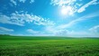 Summertime nature photo of lush green pastures and clear blue sky Explore Earth s beauty Copy space image Place for adding text
