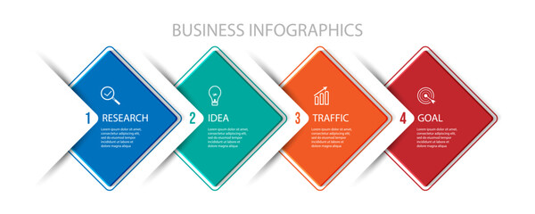 business infographic 4 parts or steps, there are icons, text, numbers. Can be used for presentation banners, workflow layouts, process diagrams, flow charts, info graphics, your business presentations