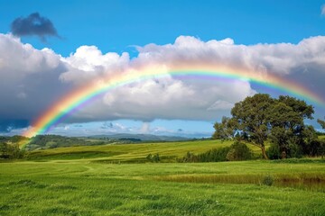  Brilliant rainbow arching over a serene countryside