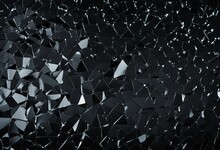 Cracked Glass Object On Black Background Smashed Glass Texture Shards Of Broken Glass On Black Wall