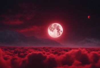 Moon eclipse planet red blood with clouds