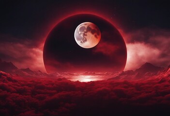 Sticker - Moon eclipse planet red blood with clouds