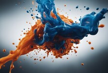 Spectacular Image Of Blue And Orange Liquid Ink Churning Together With A Realistic Texture
