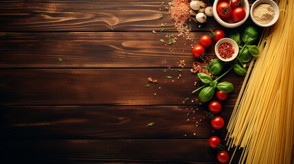 Wall Mural - tasty appetizing italian spaghetti pasta ingredients