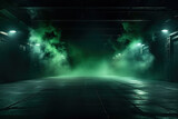 Fototapeta Sport - Neon-Lit Dark Street Scene: Night View with Smoke and Spotlights on Asphalt - Atmospheric Studio Room Background