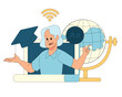 © vectorclans - Teacher Demonstrates the Lesson Using Video | Online Education Activity