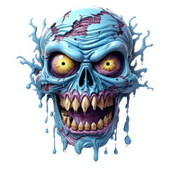 Sticker - 3D scary zombie head character, with transparent background, for use on t-shirts or posters. Ai generated Images