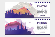 Bydgoszcz City Banner Pack With Abstract Shapes Of Skyline, Cityscape, Landmark. Poland Town Travel Vector Horizontal Illustration Layout Set For Brochure, Website, Page, Presentation, Header, Footer
