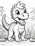 Fototapeta Dinusie - Coloring book for children with a dinosaur hand painted in cartoon style