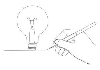 continuous line drawing hand creating idea vector illustration