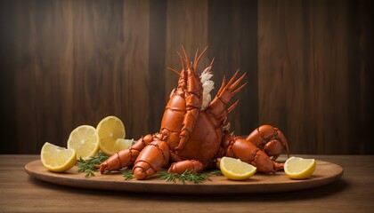 Wall Mural - Boiled crayfish with lemon and parsley on a plate