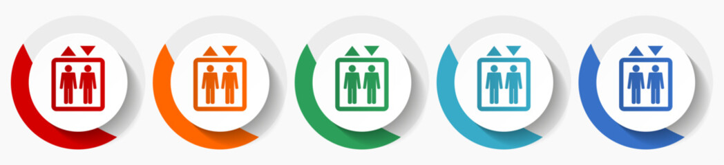 Fototapete - Elevator, lift vector icon set, flat icons for logo design, webdesign and mobile applications, colorful round buttons