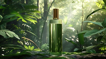 Wall Mural - Forest Luxury Background,3d glass bottel Packaging Mockup, Nature Elegance, Ai generated