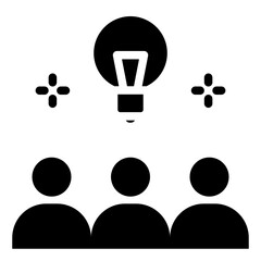 Team brainstorming people and light bulb line icon