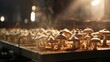 A time-lapse sequence depicting the lifecycle of mushrooms from inoculation to harvest on a commercial farm. Generative AI