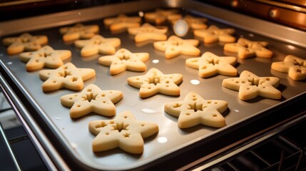 Poster - Baking holiday sugar cookies in the oven, golden-brown perfection Generative AI