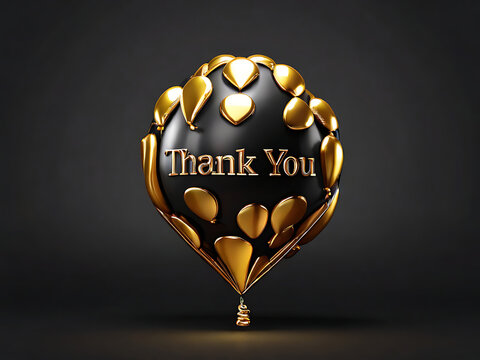 Words THANK YOU made of golden inflatable balloons. Thank you greeting card, gold balloons lettering