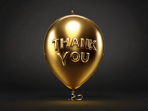 Words THANK YOU made of golden inflatable balloons. Thank you greeting card, gold balloons lettering