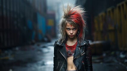 Poster - Portrait of a young girl, punk rock style Generative AI