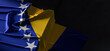 Flag of Bosnia and Herzegovina. Fabric textured Bosnia and Herzegovina flag isolated on dark background. 3D illustration