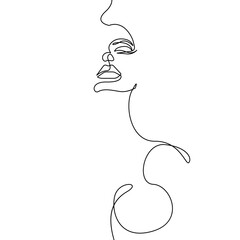 Wall Mural - Abstract Female Face Line Art Drawing. Woman Silhouette Minimal Trendy Illustration. Woman Minimal Sketch Drawing. Abstract Single Line, Home Decor, Wall Art. Vector EPS 10