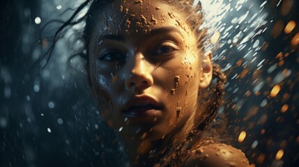 Poster - Unique textures and layers blending seamlessly into an woman's face Generative AI