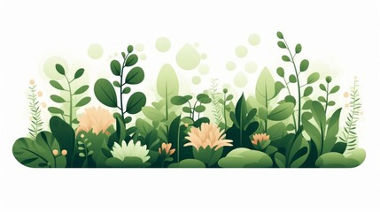 Poster - decorative elements, bushes white background Minimalism flat cartoon illustration Generative AI