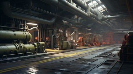 Aufkleber - The interior of the factory for the production of missiles and modern military equipment with natural light.