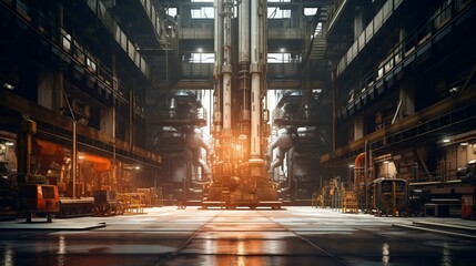 Aufkleber - A factory for the production of missiles, tanks and modern military equipment with natural light, a view from the inside.