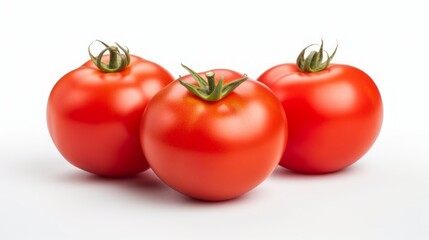 Poster - Close-up realistic photo of three plump, ripe tomatoes on a white background Generative AI