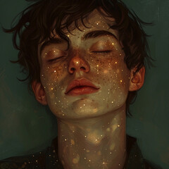 Poster - A depiction of a person with unique constellation-like freckle patterns across their cheeks.