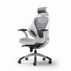 Poster - Stock image of a modern ergonomic office chair on a white background, adjustable, comfortable seating Generative AI