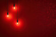 Abstract valentine's day background - red wall with lamps in shape of hearts - copy space for text