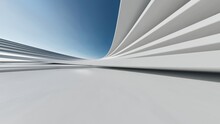 3d Render Of Abstract Wavy Futuristic Architecture With Concrete Floor..