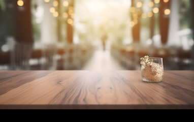 Aufkleber - Empty wooden table in front of blurred and abstract window background
