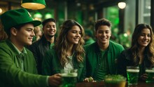 People On St. Patrick Day Celebration, Green Hat, Young People Perform St. Patrick Day, Green Clover, St. Patrick's Day, Shamrocks, Generative AI