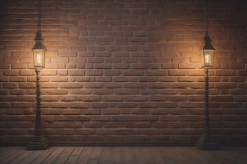 Wall Mural - Brick wall with lamps background