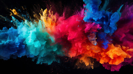 Wall Mural - colorful background concept. freeze colored powder explosion on black background.