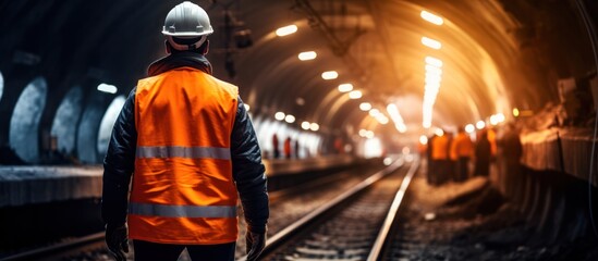 Tunnel Engineer during construction at tunnel railway underground construction