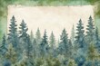 watercolor frame, green spruce pine forest, floral notes paper, aged designs, writing space, perfect for cards, greetings, congratulations, wedding