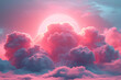 pink sun behind clouds in the sky, AI generated